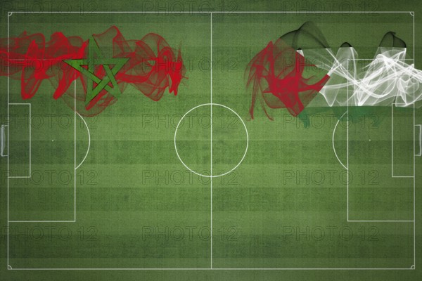 Morocco vs Palestine Soccer Match, national colors, national flags, soccer field, football game,