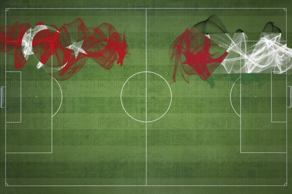 Turkey vs Palestine Soccer Match, national colors, national flags, soccer field, football game,