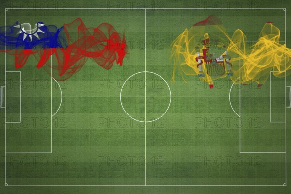 Taiwan vs Spain Soccer Match, national colors, national flags, soccer field, football game,