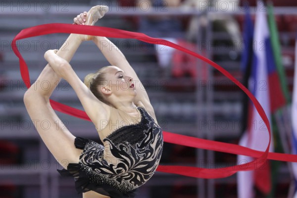 Sofia, Bulgaria - 6 May, 2017: Lea Tkaltschewitsch from Germany performs during Rhythmic Gymnastics