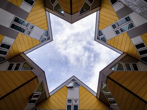 The six-pointed star shape in the centre of the modern yellow cube house by Piet Blom, Rotterdam,