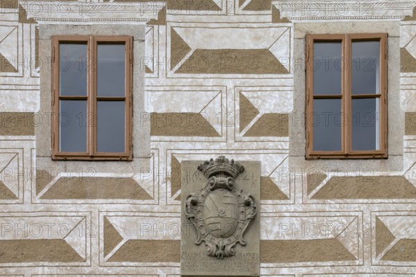 Bischofteinitz Castle - Horšovský Týn, Czech Republic, September, façade details with mullioned