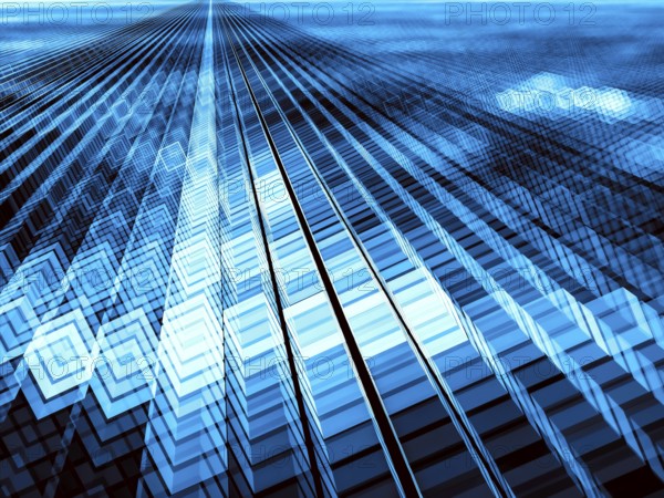 Glossy cubes background - abstract computer-generated image. Digital art: blue way consist of