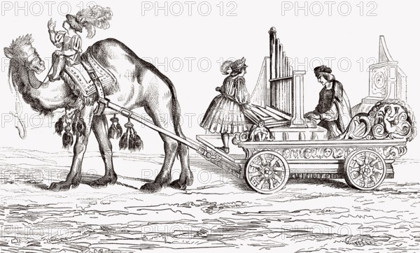Paul Hofhaimer, 1459-1537, ein österreichischer Organist und Komponist auf einem Wagen mit