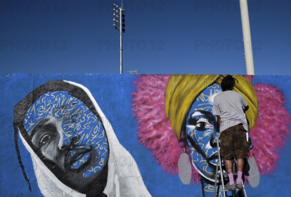 Germany, Berlin, 09.06.2024, Sunday afternoon in Mauerpark, Graffiti Wall (inner wall), Eme