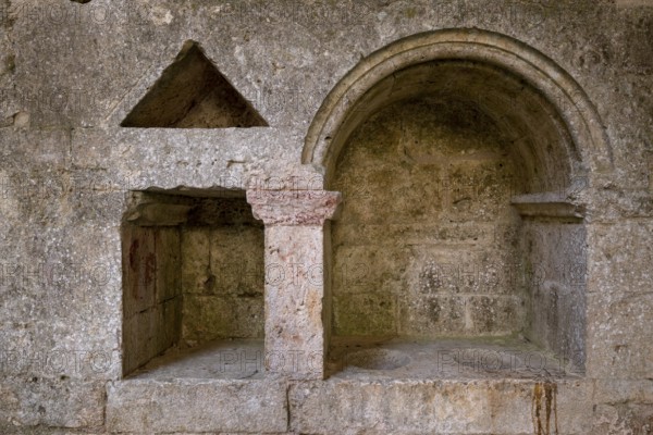 San Galgano, Cistercian monastery ruins, niche with holy water font