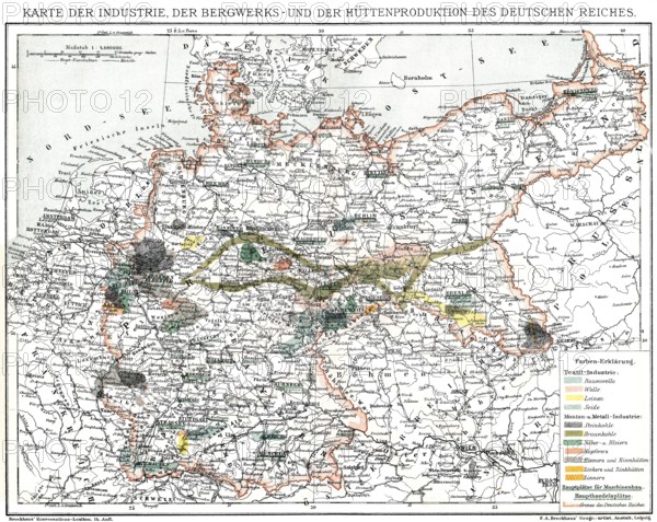 Map of industry, German Empire, 1894, Karte der Industrie, Bergwerke und Hütten im Deutschen Reich,