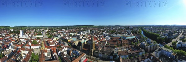 An aerial view of Heilbronn with a view of the historic city centre. Heilbronn, Baden-Württemberg,