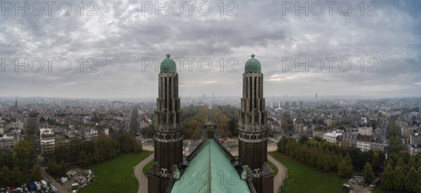 Koekelberg, Brussels Capital Region, Belgium, 10 23 2019 Panoramic view over Brussels, a colorful