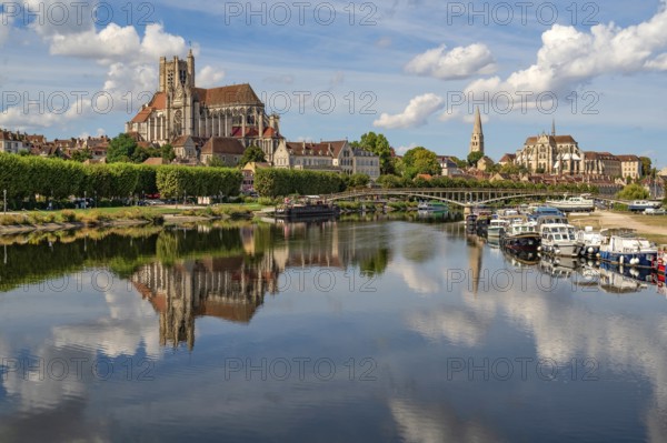 The three churches of Auxerre seen from Pont Paul Bert, Yonne river, Auxerre, departement Yonne,