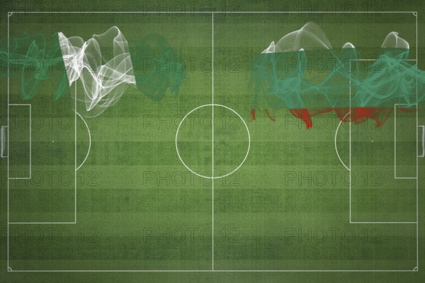 Nigeria vs Bulgaria Soccer Match, national colors, national flags, soccer field, football game,