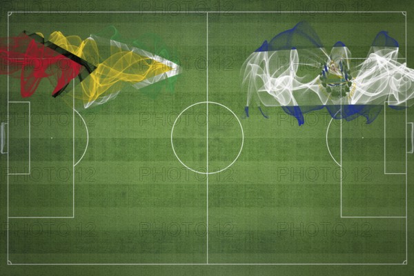 Guyana vs El Salvador Soccer Match, national colors, national flags, soccer field, football game,