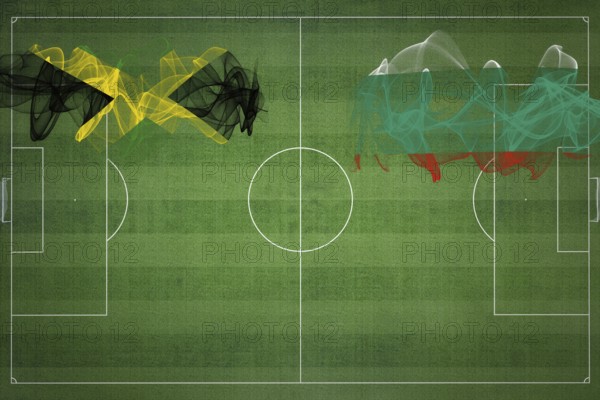 Jamaica vs Bulgaria Soccer Match, national colors, national flags, soccer field, football game,