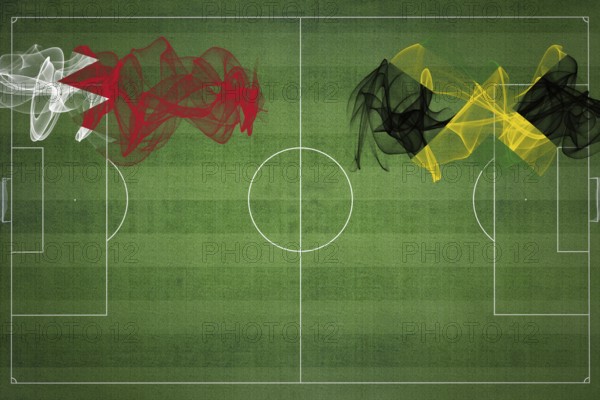 Bahrain vs Jamaica Soccer Match, national colors, national flags, soccer field, football game,