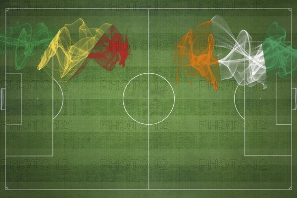 Republic of the Congo vs Ivory Coast Soccer Match, national colors, national flags, soccer field,