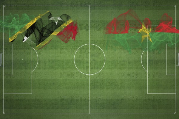 Saint Kitts and Nevis vs Burkina Faso Soccer Match, national colors, national flags, soccer field,