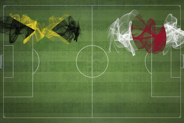 Jamaica vs Japan Soccer Match, national colors, national flags, soccer field, football game,