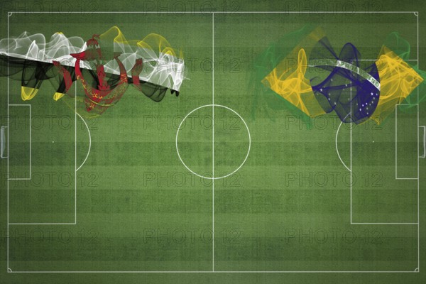 Brunei vs Brazil Soccer Match, national colors, national flags, soccer field, football game,