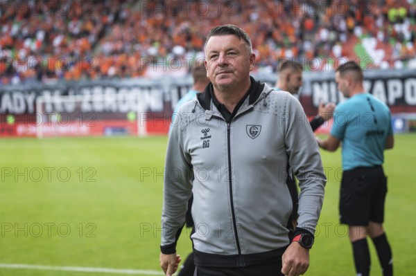 LUBIN, POLAND - AUGUST 31, 2024: Football match Polish PKO Ekstraklasa between KGHM Zaglebie Lubin