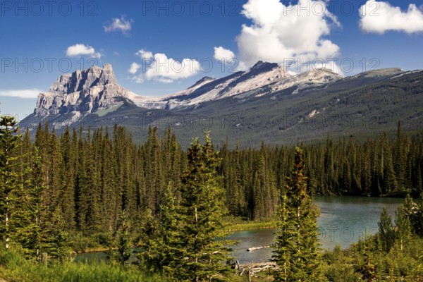 The Canadian Rocky Mountains along the stretch of the Trans Canada Highway in Alberta, Canada,