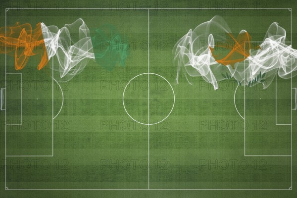 Ivory Coast vs Cyprus Soccer Match, national colors, national flags, soccer field, football game,
