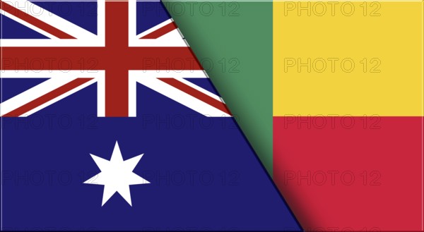 Double Flag of Australia and Benin. Australian and Beninese National flags. 3D illustration.
