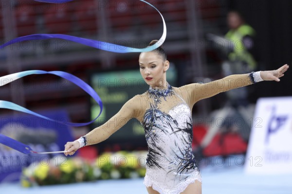 Sofia, Bulgaria - 6 May, 2017: Anastasiya Serdyukova from Uzbekistan performs during Rhythmic