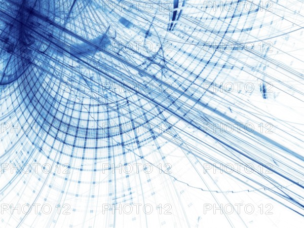 White and blue technology background - curves, grid and straight lines. Abstract computer-generated