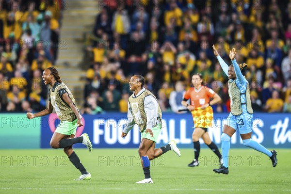 BRISBANE, AUSTRALIA, JULY 27: Nigeria team celebrate beating Australia at the FIFA Women's World