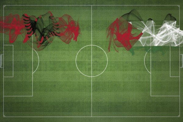 Albania vs Palestine Soccer Match, national colors, national flags, soccer field, football game,