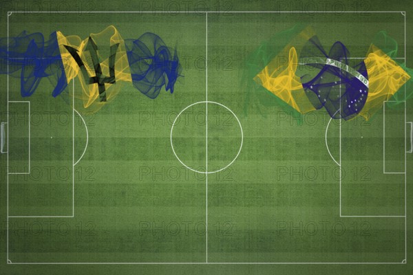 Barbados vs Brazil Soccer Match, national colors, national flags, soccer field, football game,