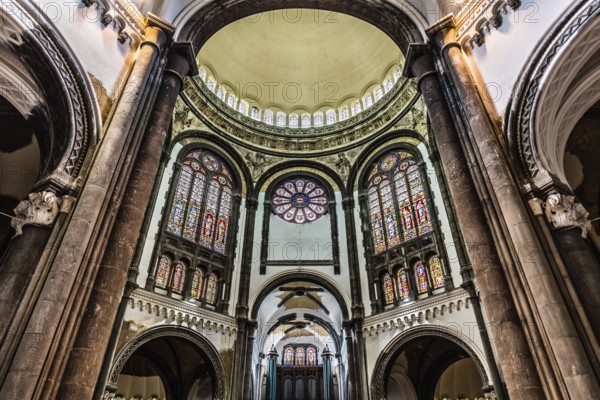 Schaerbeek, Brussels/ Belgium, 08 14 2018: Arches and decorated walls of the Saint Mary Royal