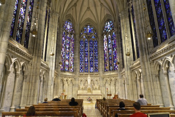 Saint Patrick's Old Cathedral or Old St. Patrick's, Lower Manhattan, Gothic nave with high windows,
