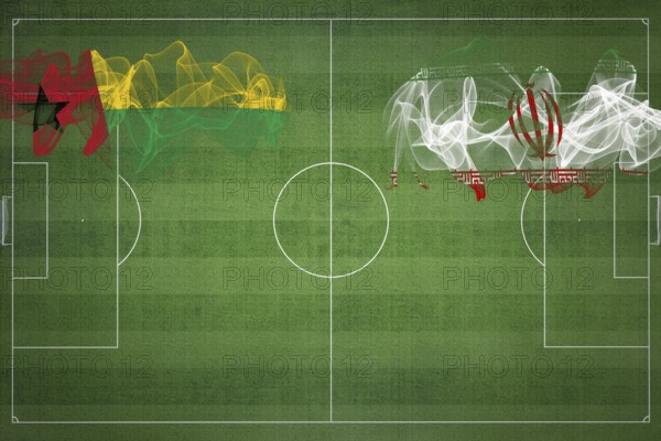 Guinea Bissau vs Iran Soccer Match, national colors, national flags, soccer field, football game,