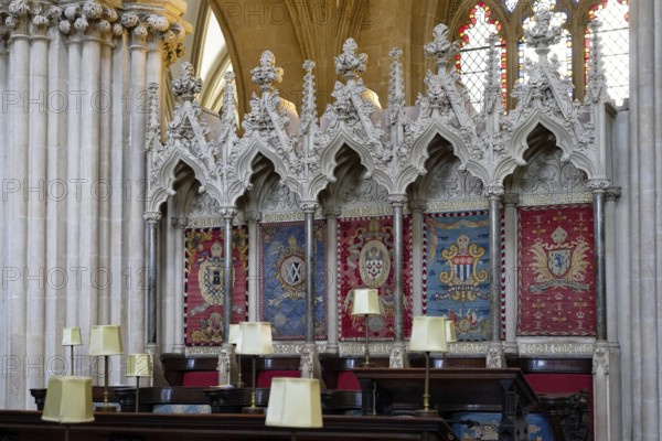 Interior view, choir stalls, Wells Cathedral, Wells, England, Great Britain