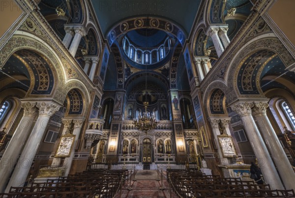 Athens Old Town, Attica, Greece, 12 28 2019 Interior design of the Orthodox Metropolitan Cathedral