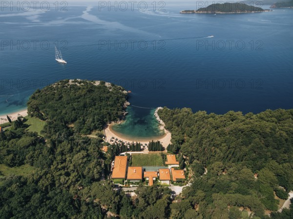 Budva, Montenegro - 10 june 2019: Hotel spa Aman Resorts Sveti Stefan. A luxury hotel on the