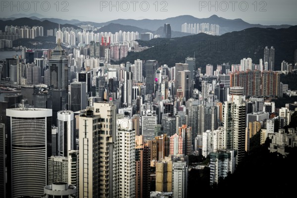 Skyscrapers of Hong Kong which is visible from the Victoria Peak. Shooting Location: Hong Kong
