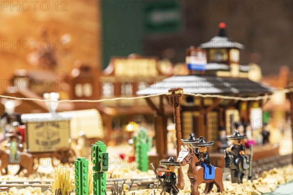 Turin, Italy, October 2022: Western ambient made of colorful plastic building blocks, fun and