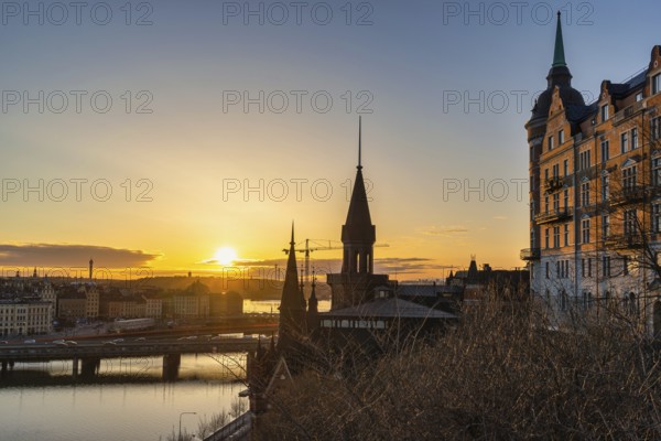 Stockholm Sweden, sunrise city skyline at Gamla Stan and Slussen