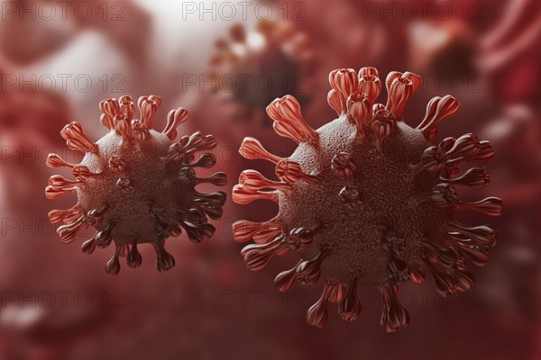 Super closeup Coronavirus COVID-19 in human lung body background. Science and microbiology concept.