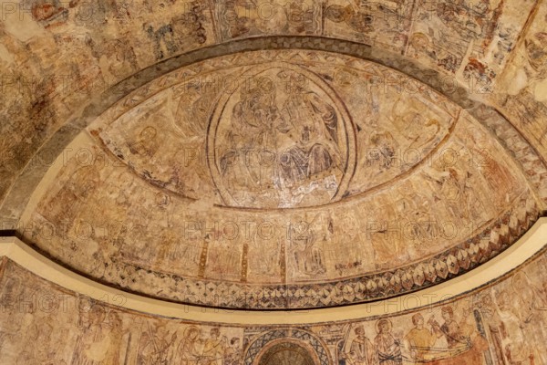 Coronation of Mary for her son Jesus Christ, wall paintings of Osia, XIII century, fresco torn and