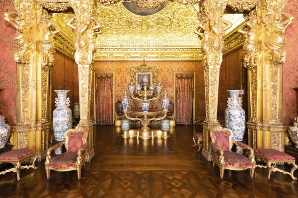 Turin, Italy, April, 2023: Royal Palace Chinese Cheramics Room. Luxury elegant ancient interior,