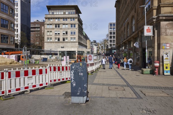 Construction site at Willy-Brandt-Platz and pedestrian zone in Essen, Ruhr area, independent city,