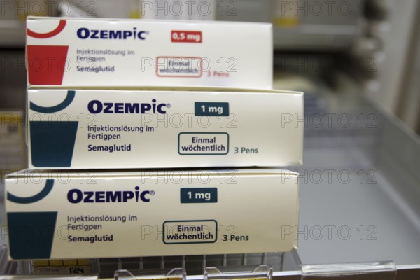 Ozempic, medication, diabetes 2, pharmacy, Germany, packs of Ozempic in various strengths are