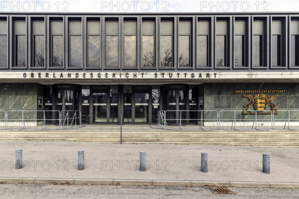 New courtroom building of the Higher Regional Court OLG in Stuttgart-Stammheim. Exterior view with