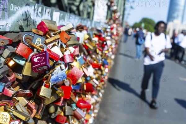 Hohenzollern Bridge Cologne. Hundreds of thousands of love locks adorn the bridge railings. City
