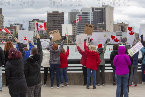 Detroit, Michigan USA - 26 April 2025 - A 'Bridging Our Friendship' rally on the banks of the