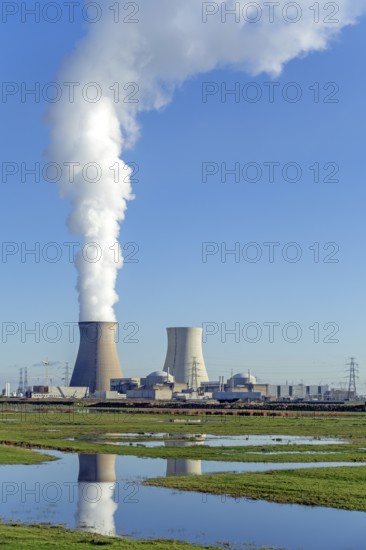 Cooling towers of the Doel Nuclear Power Station, nuclear power plant in the Antwerp harbour,