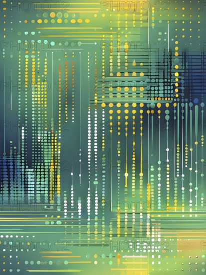 Abstract symbol for artificial intelligence, lines, dots and pattern, vibrant green and yellow